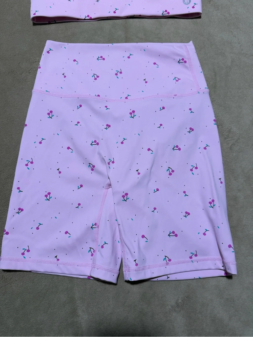 Astoria Light Pink w/ cherries matching Sports Bra & Shorts Activewear Set